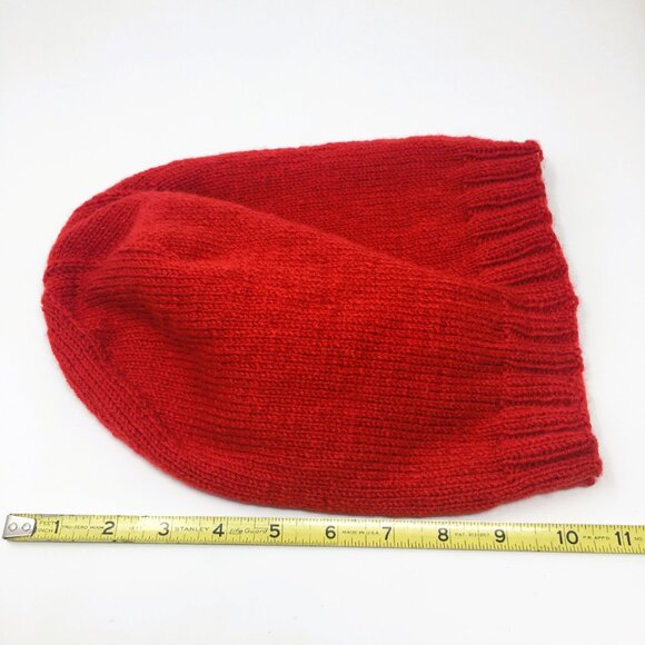 Handknitted Tomato Red Ribbed Edge Unisex Slouchy Hat - Picture 8 of 14